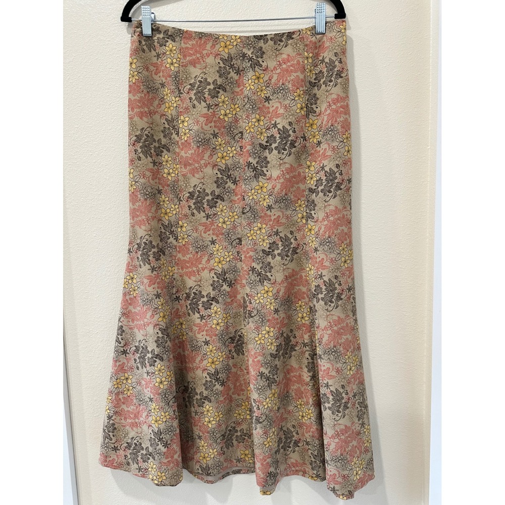 Christopher & Banks Floral Midi Skirt Pink Yellow Brown Tan Vintage 2007 Size 6